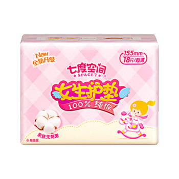 七度空间 155mm超薄纯棉表层女生护垫卫生巾 18片/包