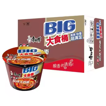 康师傅方便面大食桶酸辣牛肉面12