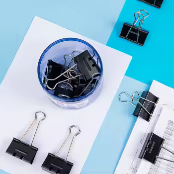 得力8561-1#黑色长尾票夹50mm(筒装)(黑)(12只/筒)